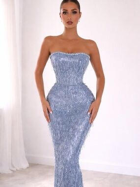 Albina Dyla Sapphire Gleam Strapless Sequin Column Dress